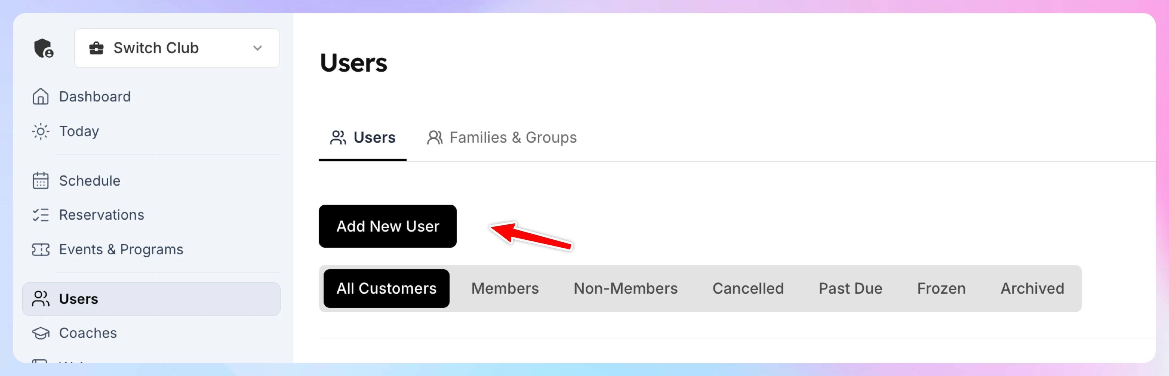 The Users page with the Add New User button