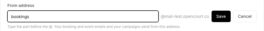 The From address row with the part before the @ typed in and the domain shown after it