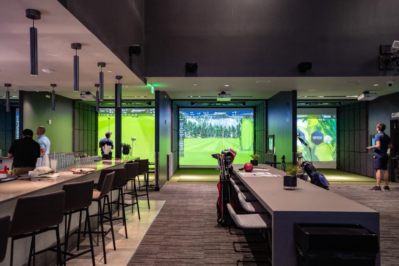 Inside the Golfinity indoor golf facility