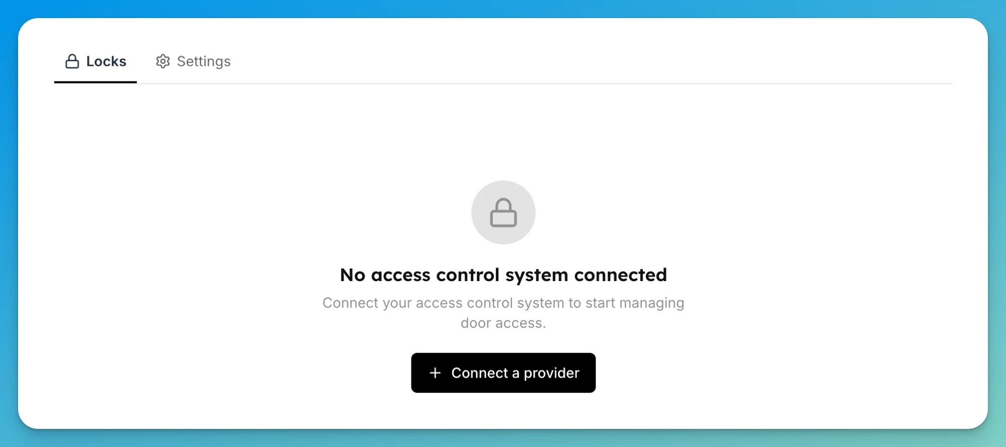 The Access Controls page with no system connected, showing the Connect a provider button.